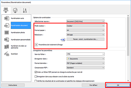 figure : boîte de dialogue Paramètres